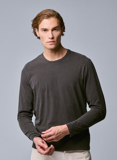 T-shirt Marron Col Rond Manches Longues en Coton organique / Elasthanne - MAJESTIC FILATURES