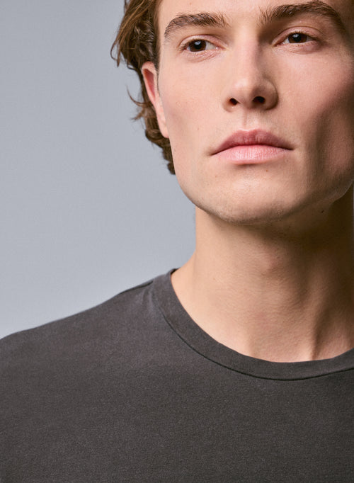 T-shirt Marron Col Rond Manches Longues en Coton organique / Elasthanne - MAJESTIC FILATURES