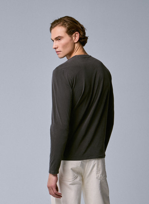 T-shirt Marron Col Rond Manches Longues en Coton organique / Elasthanne - MAJESTIC FILATURES