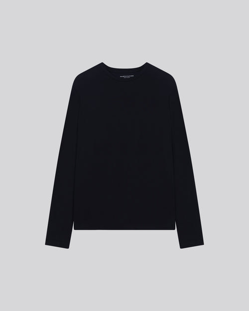 T-shirt Marine Henry Col Rond Manches Longues en Coton organique et Elasthanne - MAJESTIC FILATURES