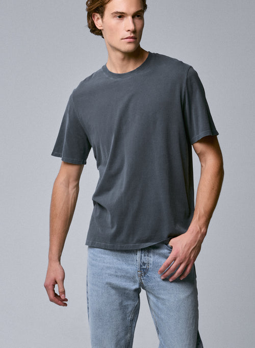 Camiseta gris de manga corta con cuello redondo en algodón orgánico / elastano - MAJESTIC FILATURES