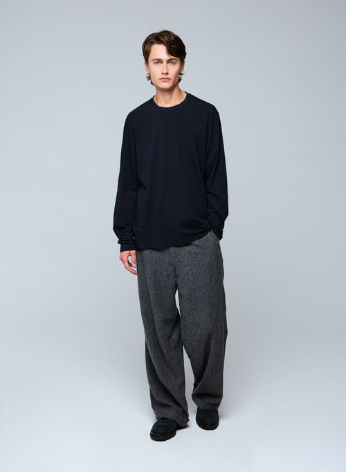 T-shirt Noir Col Rond Manches Longues en Coton organique / Elasthanne - MAJESTIC FILATURES