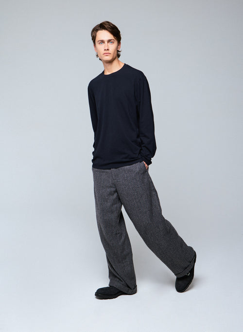 T-shirt Noir Col Rond Manches Longues en Coton organique / Elasthanne - MAJESTIC FILATURES