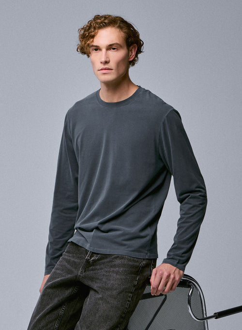 T-shirt Gris Col Rond Manches Longues en Coton organique / Elasthanne - MAJESTIC FILATURES