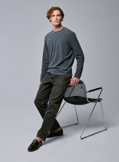 T-shirt Gris Col Rond Manches Longues en Coton organique / Elasthanne - MAJESTIC FILATURES