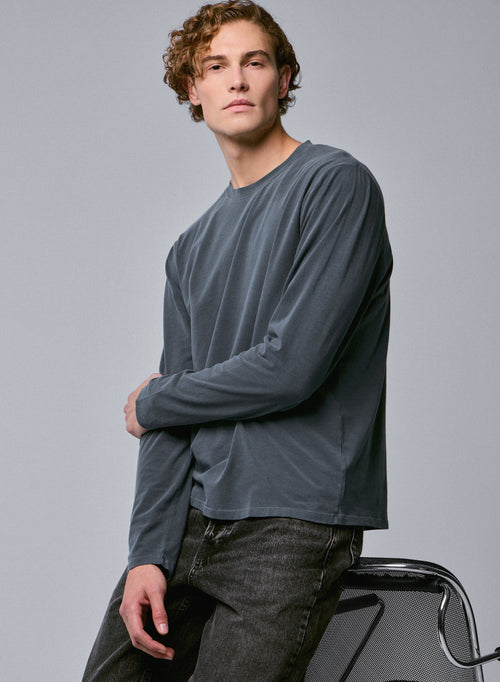 T-shirt Gris Col Rond Manches Longues en Coton organique / Elasthanne - MAJESTIC FILATURES