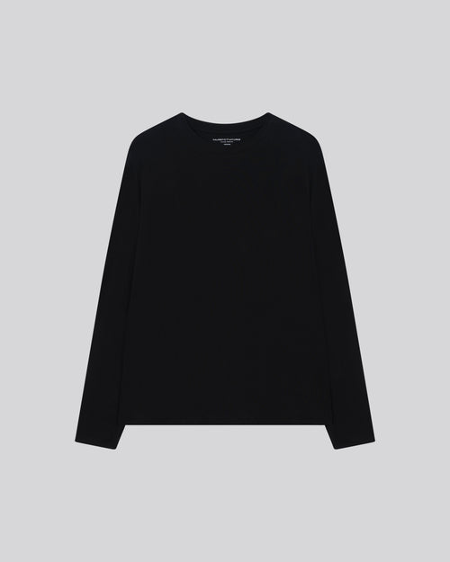 T-shirt Noir Col Rond Manches Longues en Coton organique / Elasthanne - MAJESTIC FILATURES