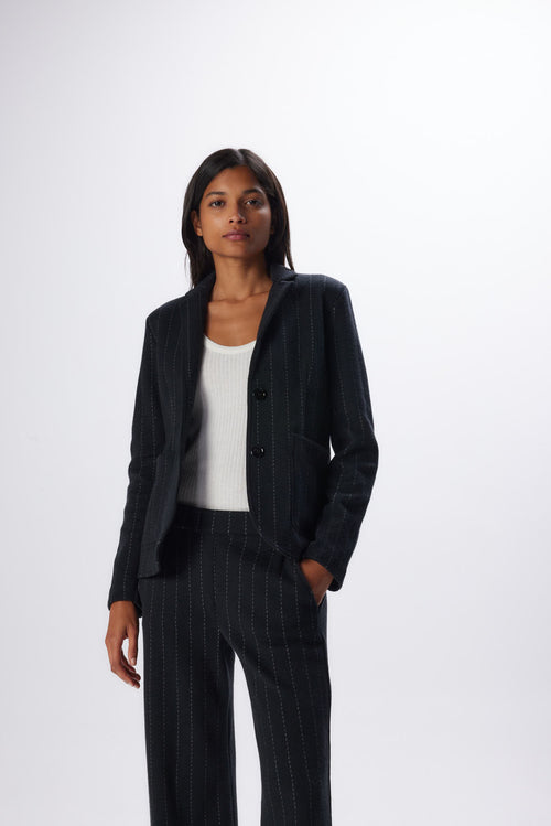 Schwarze Langarmjacke aus Wolle©und Baumwolle - MAJESTIC FILATURES