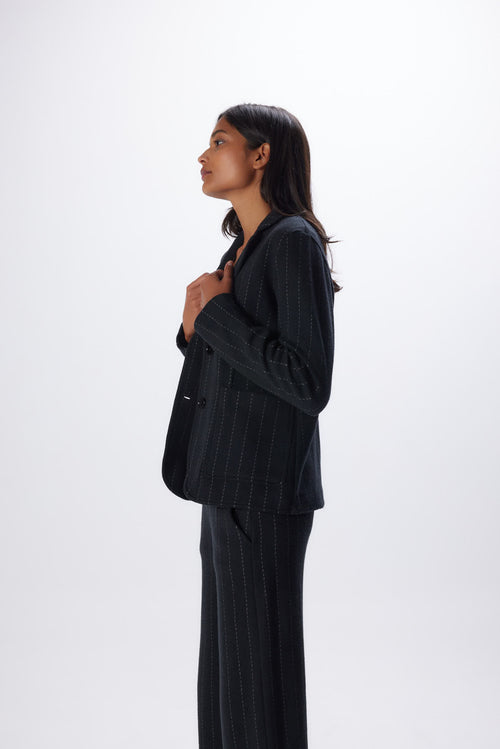 Schwarze Langarmjacke aus Wolle©und Baumwolle - MAJESTIC FILATURES