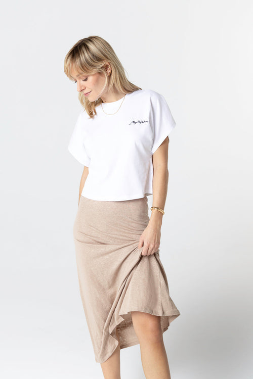 Camiseta blanca de cuello redondo y manga corta de algodón orgánico / algodón reciclado - MAJESTIC FILATURES