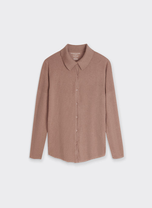 Beige long-sleeved cashmere shirt - MAJESTIC FILATURES