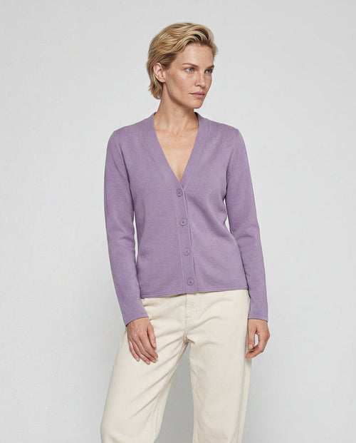 Langärmelige Kaschmirweste mit V-Ausschnitt in Hellviolett  - MAJESTIC FILATURES