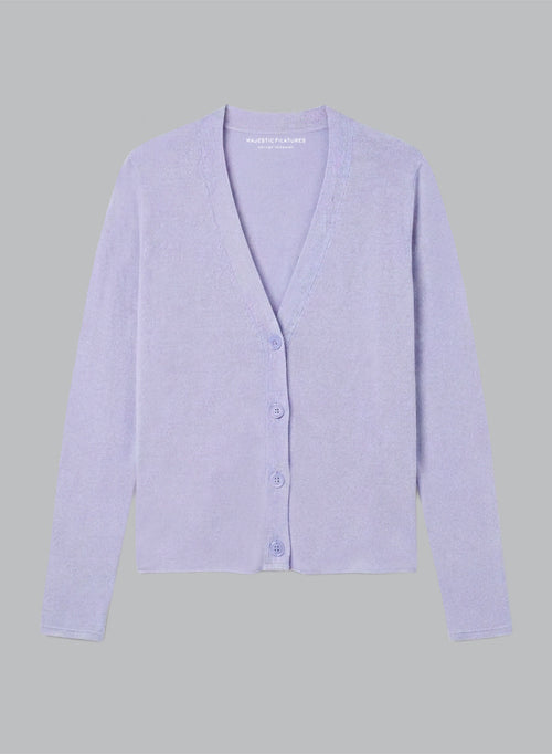 Langärmelige Kaschmirweste mit V-Ausschnitt in Hellviolett  - MAJESTIC FILATURES