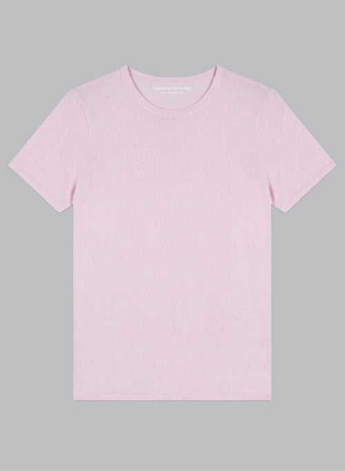 Camiseta rosa de cuello redondo y manga corta de cachemira - MAJESTIC FILATURES