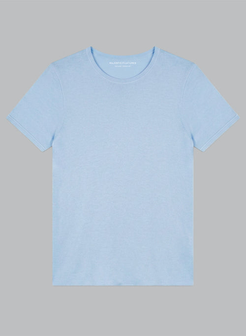 Kurzärmeliges Rundhals-T-Shirt aus Kaschmir in Hellblau  - MAJESTIC FILATURES