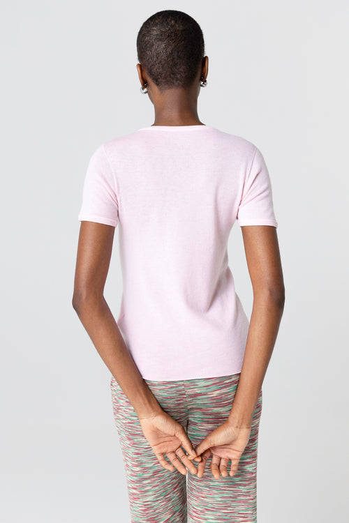 T-shirt Rose Col Rond Manches Courtes en Cachemire - MAJESTIC FILATURES