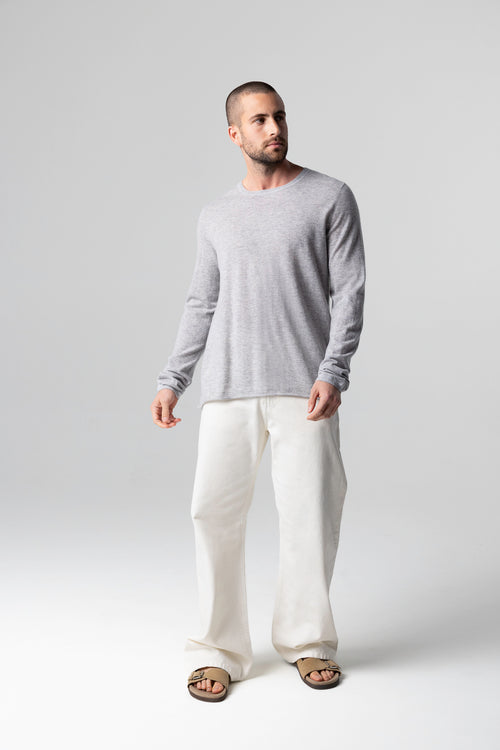 Langärmliges Rundhals-T-Shirt aus Kaschmir in Grau - MAJESTIC FILATURES