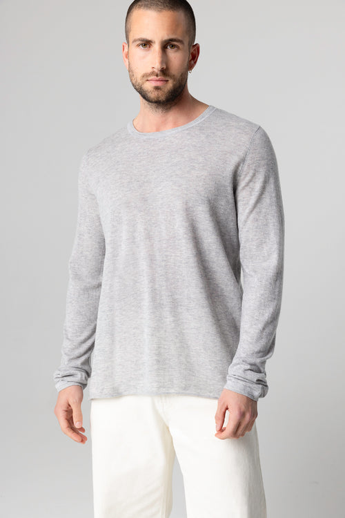 Camiseta gris de cuello redondo y manga larga de cachemira - MAJESTIC FILATURES