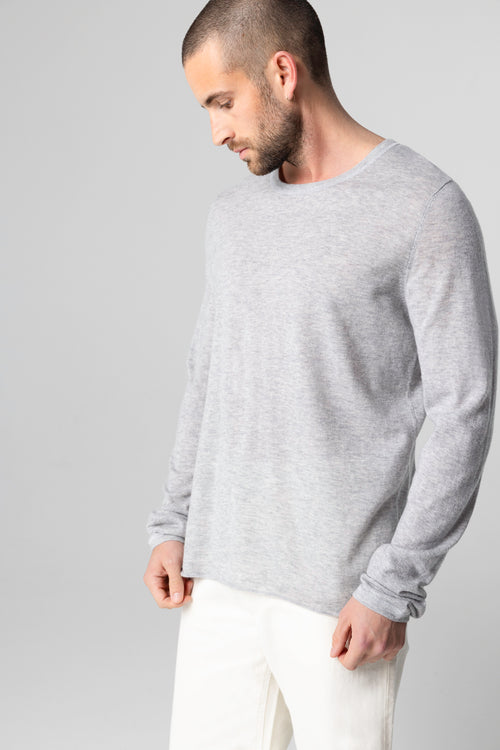 Camiseta gris de cuello redondo y manga larga de cachemira - MAJESTIC FILATURES