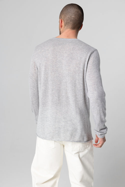 Camiseta gris de cuello redondo y manga larga de cachemira - MAJESTIC FILATURES