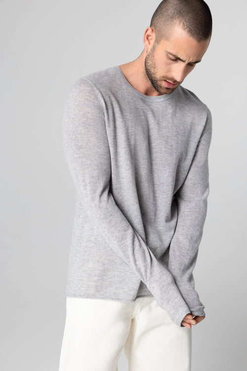 Camiseta gris de cuello redondo y manga larga de cachemira - MAJESTIC FILATURES