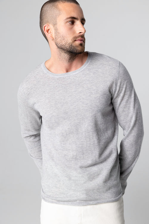 Camiseta gris de cuello redondo y manga larga de cachemira - MAJESTIC FILATURES