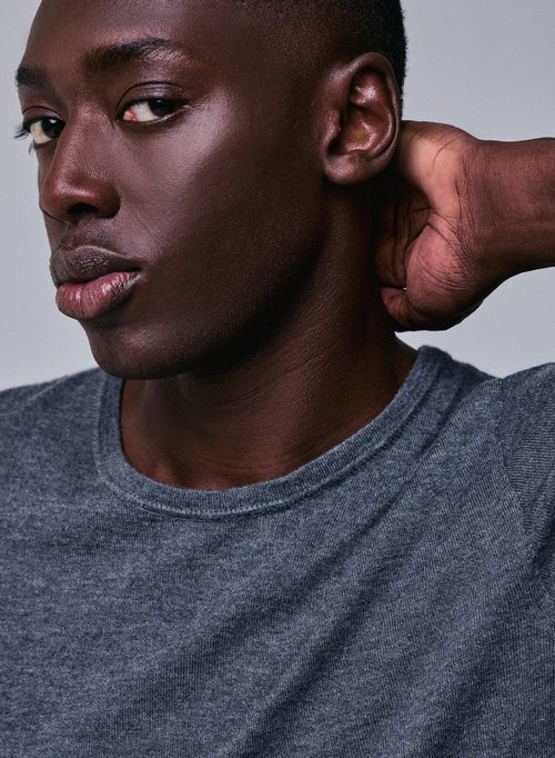 Grey Round Neck Short Sleeve Cashmere T-Shirt - MAJESTIC FILATURES