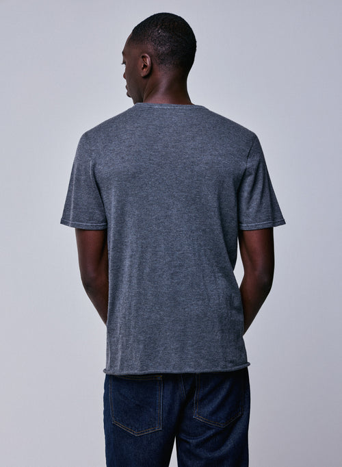 Grey Round Neck Short Sleeve Cashmere T-Shirt - MAJESTIC FILATURES