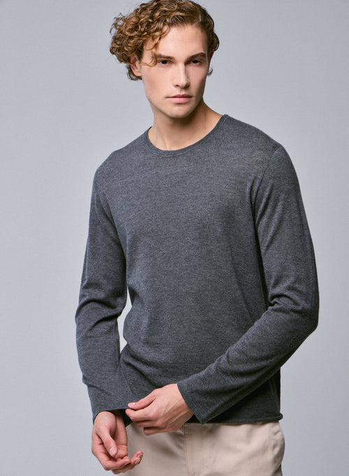 Camiseta de cachemir de manga larga con cuello redondo gris - MAJESTIC FILATURES