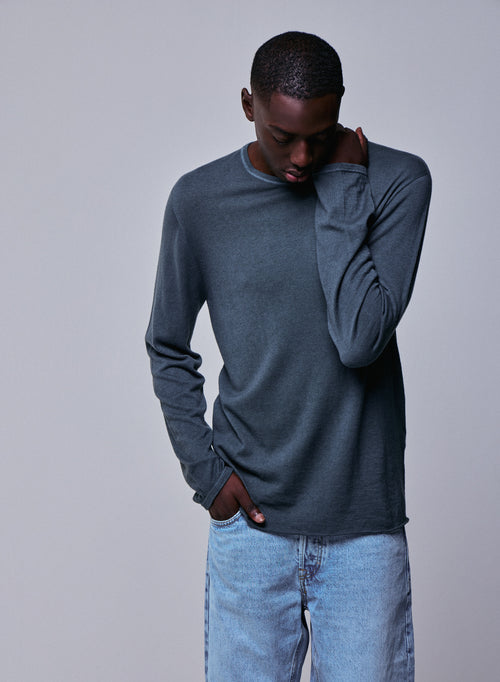 Camiseta de cachemir de manga larga con cuello redondo gris - MAJESTIC FILATURES