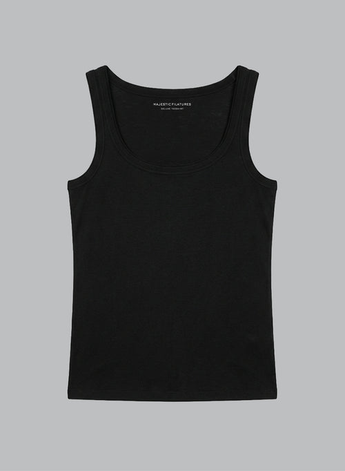 Ärmelloses Tanktop mit U-Ausschnitt aus Lyocel, Tencel / Bio-Baumwolle in Schwarz - MAJESTIC FILATURES