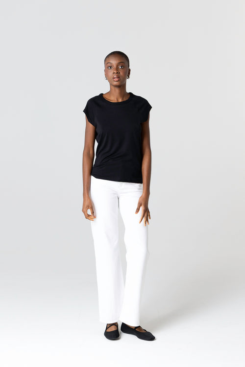 T-shirt Noir Col Rond Manches Courtes en Lyocel / Tencel / Coton Organique - MAJESTIC FILATURES