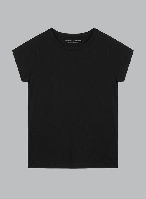 T-shirt Noir Col Rond Manches Courtes en Lyocel / Tencel / Coton Organique - MAJESTIC FILATURES