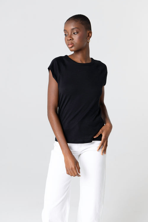 T-shirt Noir Col Rond Manches Courtes en Lyocel / Tencel / Coton Organique - MAJESTIC FILATURES