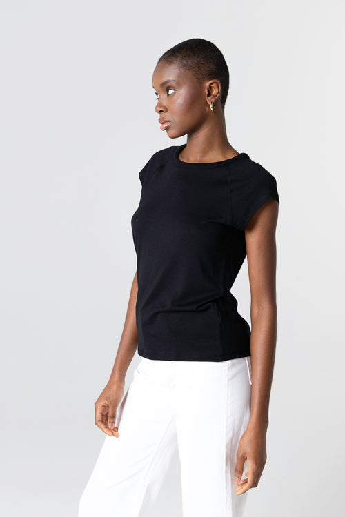 T-shirt Noir Col Rond Manches Courtes en Lyocel / Tencel / Coton Organique - MAJESTIC FILATURES