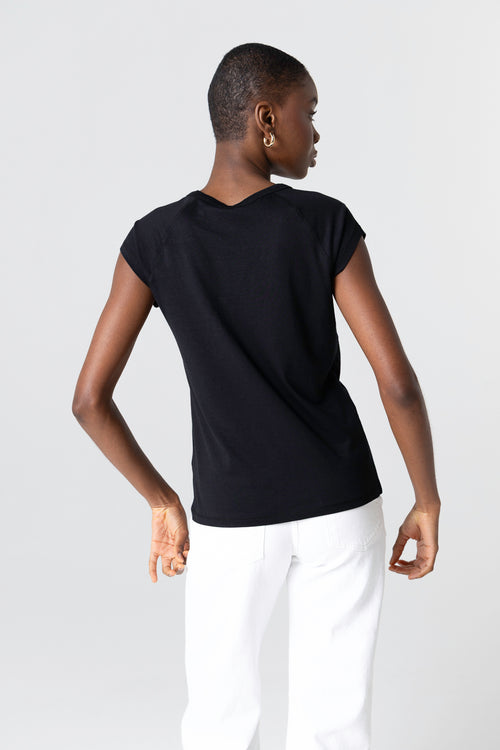 T-shirt Noir Col Rond Manches Courtes en Lyocel / Tencel / Coton Organique - MAJESTIC FILATURES