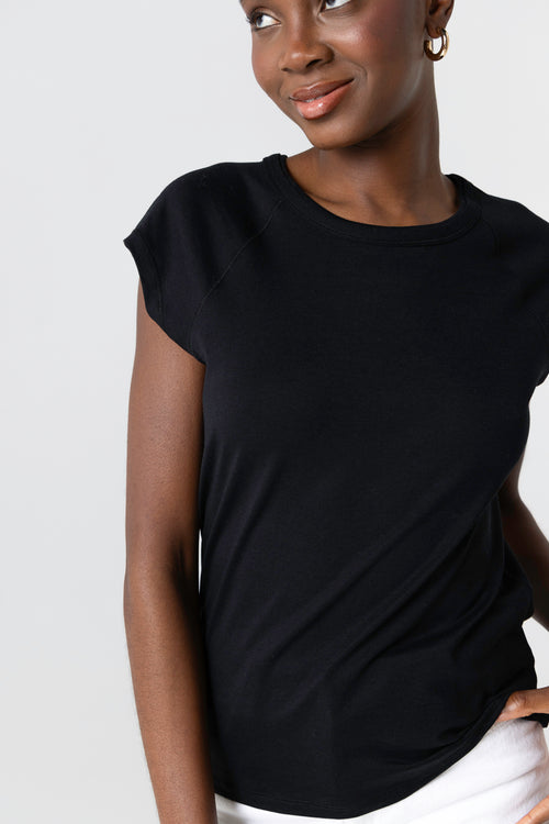 T-shirt Noir Col Rond Manches Courtes en Lyocel / Tencel / Coton Organique - MAJESTIC FILATURES