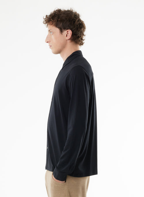 Chemise Noire Manches Longues en Lyocell / Tencel / Coton - MAJESTIC FILATURES
