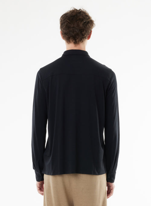 Chemise Noire Manches Longues en Lyocell / Tencel / Coton - MAJESTIC FILATURES