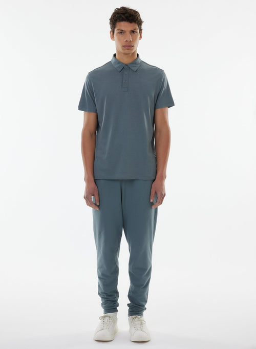 Blue Short Sleeve Polo Shirt in Lyocell, Tencel and Cotton - MAJESTIC FILATURES