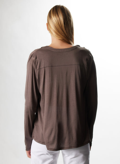 Tunisien Ecorce Col Tunisien Manches Longues en Soie / Coton - MAJESTIC FILATURES