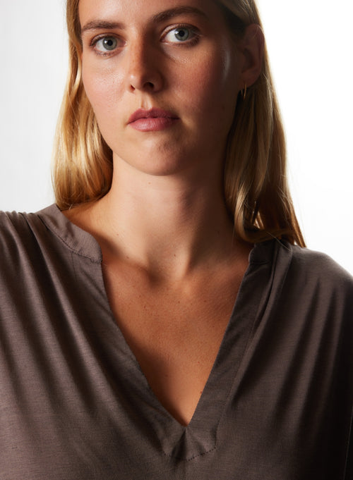 Tunisien Ecorce Col Tunisien Manches Longues en Soie / Coton - MAJESTIC FILATURES