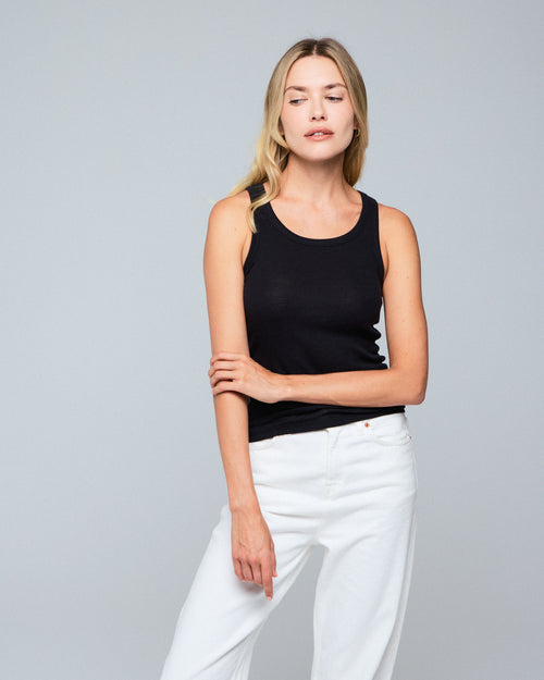 Marineblaues Tanktop mit ärmellosem Rundhalsausschnitt aus Lyocel / Tencel / Baumwolle - MAJESTIC FILATURES