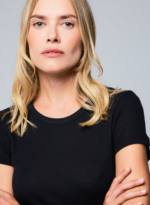 T-shirt Noir Col Rond Manches Courtes en Lyocel / Tencel / Coton - MAJESTIC FILATURES