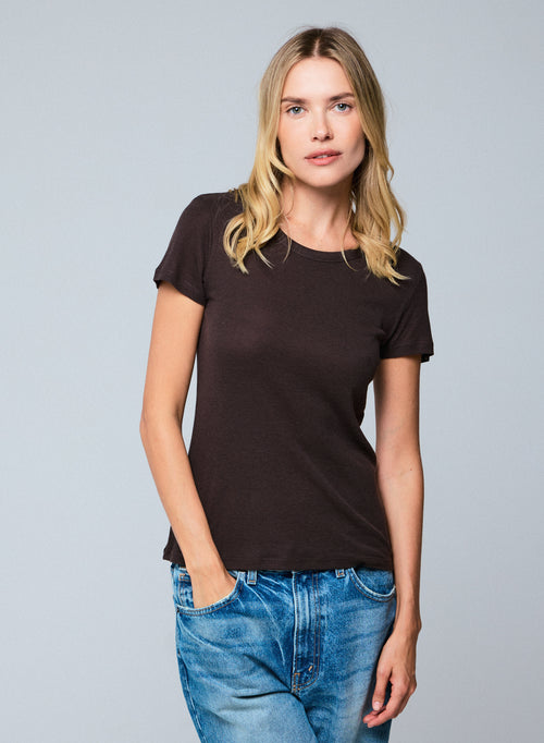 T-shirt Marron Col Rond Manches Courtes en Lyocel / Tencel / Coton - MAJESTIC FILATURES
