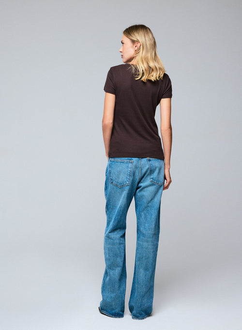 Camiseta de manga corta con cuello redondo marrón en Lyocel / Tencel / Algodón - MAJESTIC FILATURES