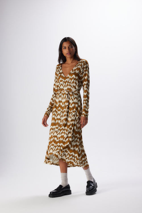 Robe Camel Col Cache coeur Manches Longues en Viscose / Elasthanne - MAJESTIC FILATURES