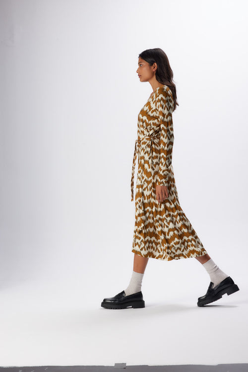 Robe Camel Col Cache coeur Manches Longues en Viscose / Elasthanne - MAJESTIC FILATURES