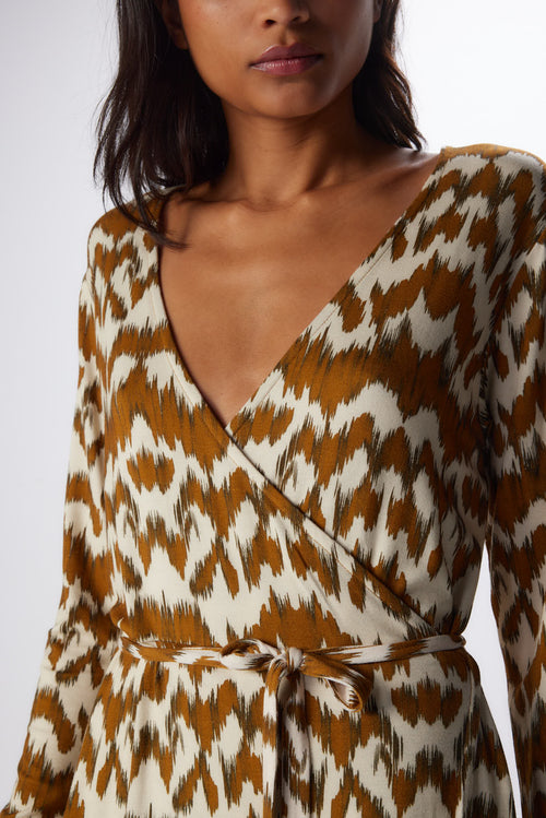 Robe Camel Col Cache coeur Manches Longues en Viscose / Elasthanne - MAJESTIC FILATURES