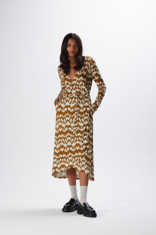 Robe Camel Col Cache coeur Manches Longues en Viscose / Elasthanne - MAJESTIC FILATURES